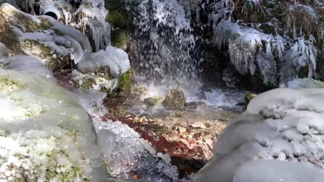 Frozen-water-stream-with-a-waterfall