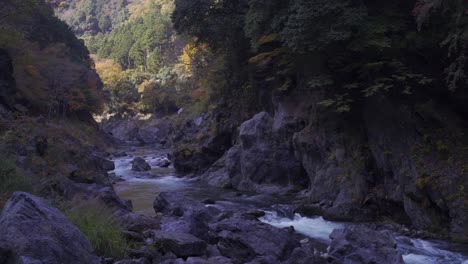 Schöne-Schlucht-Mit-Fließendem-Fluss-Und-Herbstfarben-Während-Der-Tageszeit