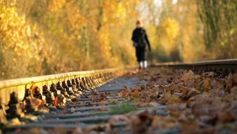 Unsharp-Person-in-Background-Walking-on-abandoned-Train-Tracks-in-Fall