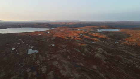 Mars-looking-landscape-with-mountains-and-lakes-at-sunset-in-Southern-Norway
