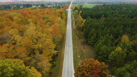 Aerial-View-of-Rural-Road-in-Fall