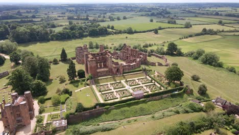 Medieval-Fortress-Kenilworth-Castle-in-Warwickshire,-England,-Aerial