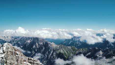 Time-Lapse-Above-Mountain-Panorama-under-Blue-Sky-with-Beautiful-View