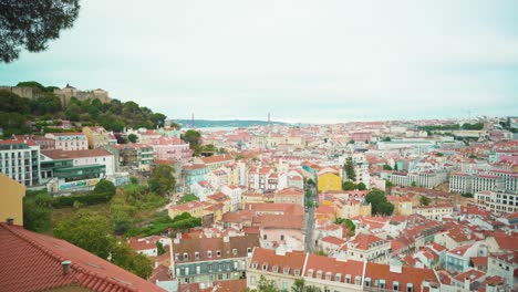 Lissabonischer-Hügel-Aussichtspunkt-Durch-Zäune-Zum-Schloss-Und-Zu-Den-Alten-Stadtdächern