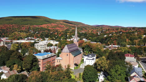 Drone-Aerial-View-of-North-Adams-Historic-Downtown,-Massachusetts-USA