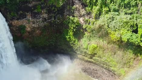 Drone-aerial-waterfall-rainbow-green-hawaii