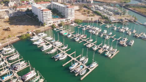 Aerial-of-boats-docked-in-harbor