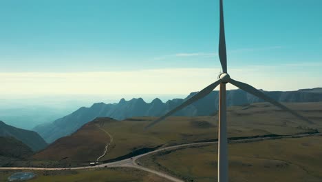 Wind-turbine-generator-aerial-cinematic-close-up-shot-located-in-Santa-Catarina,-Brazil