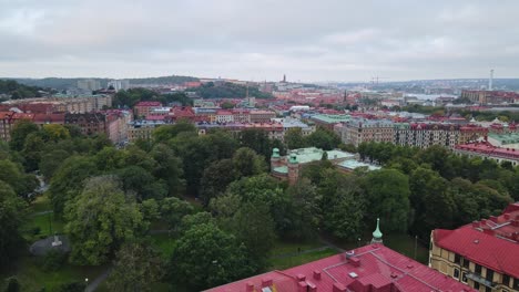 Aerial-View-Of-Hotel-Buildings-In-Vasaparken,-Gothenburg,-Sweden---drone-shot