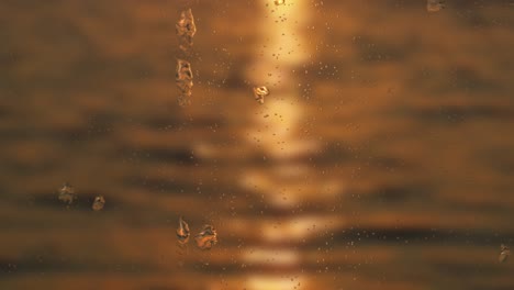 Regentropfen-Auf-Fenstern,-Mit-Blick-Auf-Den-Sonnenuntergang-Auf-Dem-Fluss-Verschwimmen-Im-Hintergrund