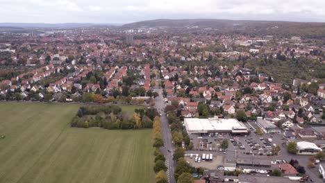 Arcitecture-of-a-typical-german-city-in-captured-by-a-drone-in-Göttingen-Goettingen,-Niedersachen,-Europe