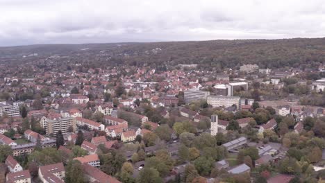 Drone-Aerial-Shot-of-the-Suedstadt-of-Goettingen-in-lower-saxony,-germany,-europe