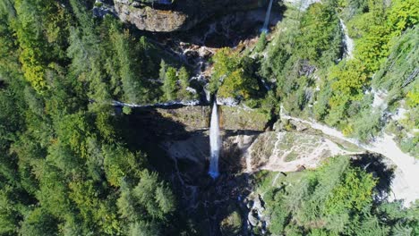 High-altitude-drone-shot-of-Pericnik-waterfall-in-national-park-Triglav-in-Slovenia