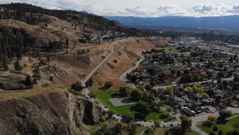 drone-aerial-over-kelowna-canada-residential-park-and-knox-mountain