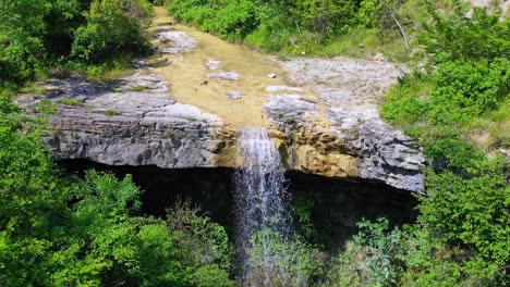 Backward-aerial-drone-shot-of-scenic-and-beautiful-waterfall