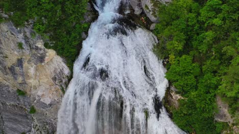 Drone-close-up-shot-of-famous-Slovenian-waterfall-Boka-in-the-Julian-Alps-in-Triglav-National-park