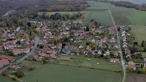 Drone-Aerial-Cityscape-of-a-typical-german-village-near-the-Harz-national-park