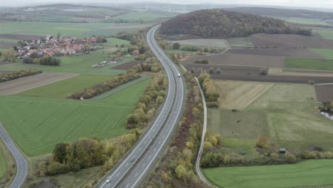 Drone-Aerial-of-empty-Motorway-Autobahn-Freeway-during-the-Corona-pandemic-in-Germany,-Europe