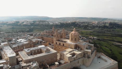 Aerial-4k-drone-footage-revealing-an-old-fortified-city-in-the-Northern-Region-of-Malta-called-Mdina-along-the-Mediterranean-Coast