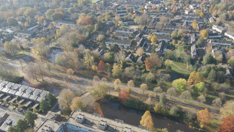 Aerial-overview-of-small-town-in-autumn