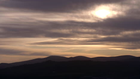 Beautiful-Sunset-Landscape-Over-Mountain-Silhouettes-In-South-Ireland-Near-Dublin