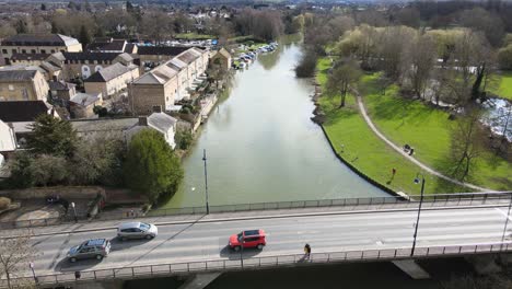 River-Great-Ouse-bridge-reveal-St-Neots-town-in-Cambridgeshire-UK-Aerial-footage