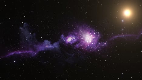 Nubes-Nebulosas-Y-Una-Luz-Brillante-Procedente-De-Una-Estrella-En-El-Universo-Oscuro