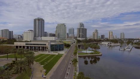4K-Aerial-Drone-Video-of-Salvador-Dalí-Museum-and-Mahaffey-Theater-on-Tampa-Bay-in-Beautiful-Downtown-St