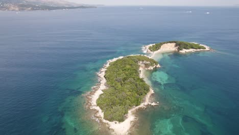 Luftaufnahme-Der-Inseln-Ksamil-Im-Ionischen-Meer-In-Südalbanien