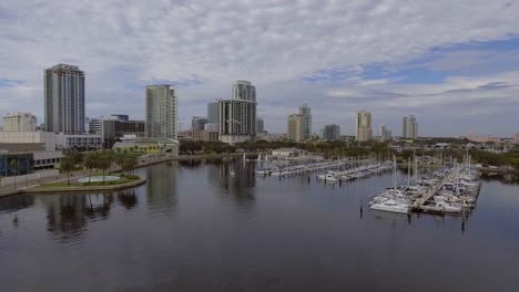 4K-Aerial-Drone-Video-of-Sailboats-at-Marina-and-Beautiful-Skyline-of-Downtown-St