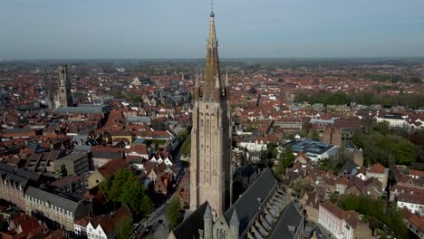Aerial-View-of-Church-of-Our-Lady-Bruges,-Belgium