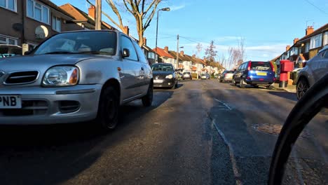 2-January-2023---Low-Angle-POV-Cycling-Along-Torbay-Road-In-Harrow-On-Monday-Morning-With-Blue-Skies