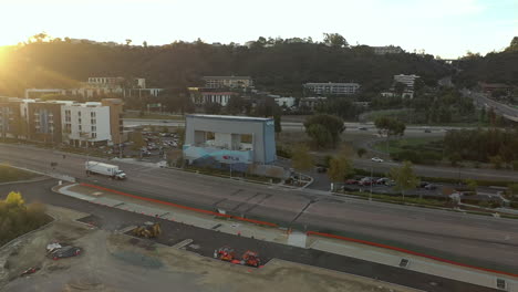 Indoor-Skydiving-training-center-in-Mission-Valley-at-sunrise,-San-Diego-California