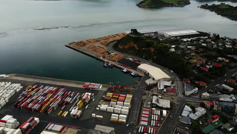 Port-Chalmers-in-Dunedin-city-in-New-Zealand,-aerial-drone-view