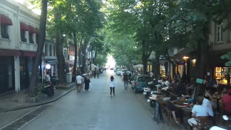 People-walking-down-the-street-from-the-air