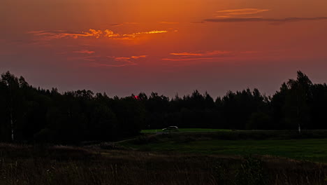Sunrise-above-vibrant-rural-landscape,-fusion-time-lapse