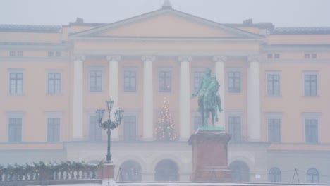 Heavy-Snow-Falling-On-Statue-of-King-Charles-John-And-The-Royal-Palace