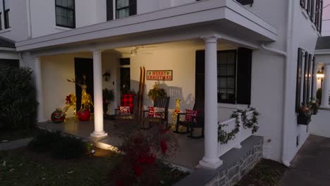 Christmas-decorations-on-front-porch-of-American-home