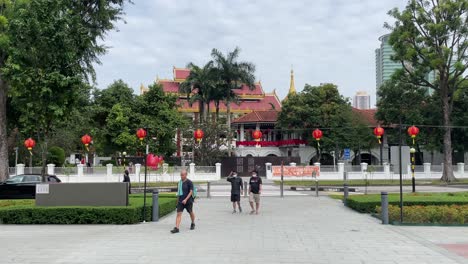 Vista-Frontal-Al-Aire-Libre-Del-Salón-Conmemorativo-Sun-Yat-Sen-Nanyang,-También-Conocido-Como-Wan-Qing-Yuan,-Singapur