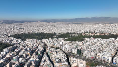 Drone-flight-over-Athens,-Greece