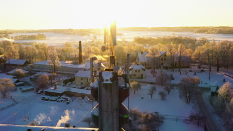 Communication-antennas-on-cold-winter-morning-broadcasting-internet-for-rural-village-in-Ukraine