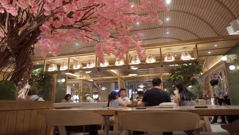 Foto-Fija-De-Una-Reunión-Familiar-Cenando-En-Un-Restaurante-De-Temática-Japonesa