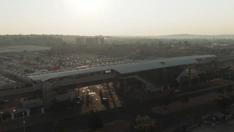Drone-aerial-footage-of-a-Highspeed-commuter-train-station