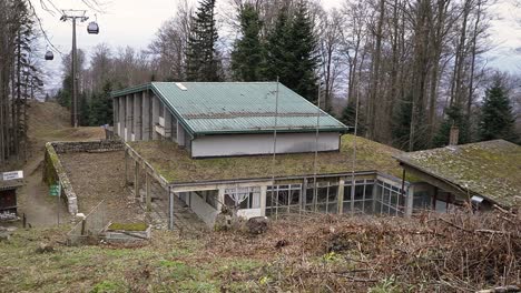 Abandoned-storage-building-standing-empty-at-the-top-of-the-mountain-in-Zagreb,-Croatia