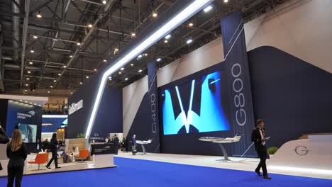 European-Business-Aviation-Convention-and-Exhibition-show-hall,-Gulfstream-exhibit