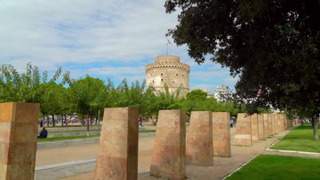 Construction-date-of-White-Tower-of-Thessaloniki-unknown,-but-it-is-almost-certain-that-it-was-built-in-the-late-15th-century,-after-the-conquest-of-Thessaloniki-by-the-Turks
