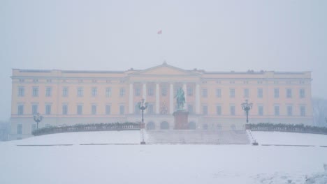 Der-Königliche-Palast-In-Oslo,-Gesehen-Durch-Starkes-Schneeweiß