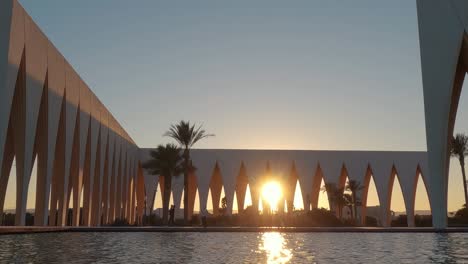 El-Gouna,-Egypt-29-December-2022:-Gouna-Conference-and-Culture-Centre-at-Sunset,-Which-Was-Designed-to-Be-a-Landmark-Cultural-Destination-for-the-Resort-Town