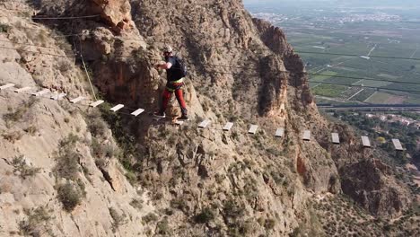 Murcia,-España,-7-De-Enero-De-2023:-Vía-Ferrata-Ascensión-Por-Grupo-De-Amigos