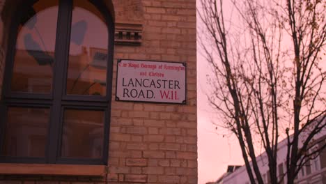 Lancaster-Building-Road-Sign-At-Sunset